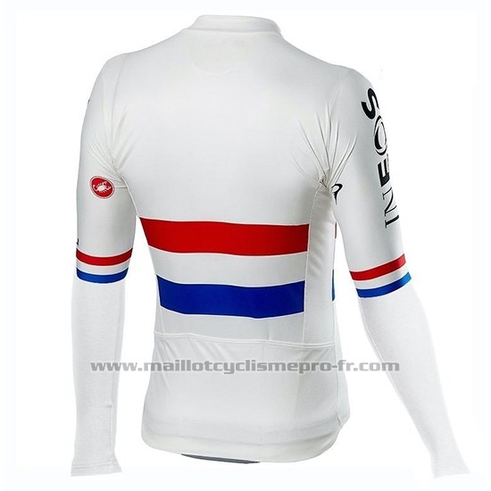 2019 Maillot Cyclisme INEOS Champion Uk Blanc Manches Longues et Cuissard